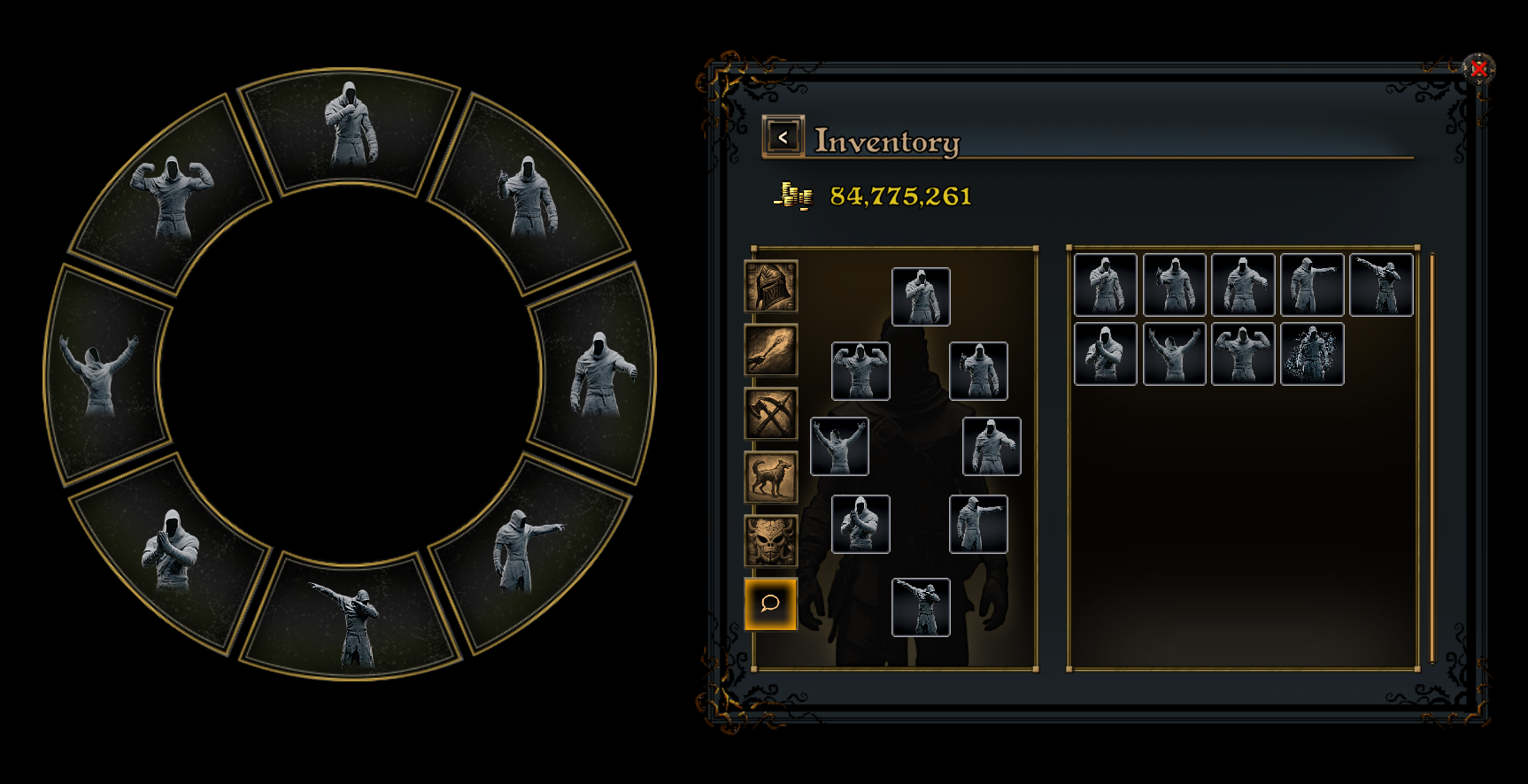 The emote radial menu and emote inventory